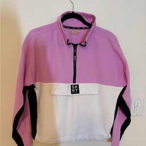 DKNY Pink and White Colorblock 1/4 Zip Top